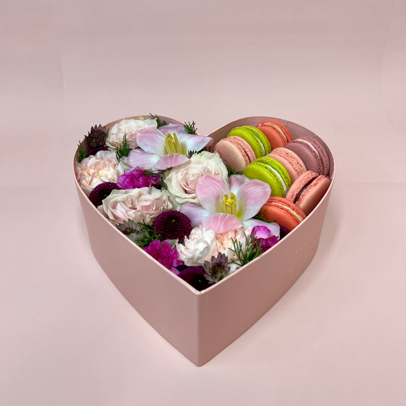 Heart Gift Box with Flower and Macaroons