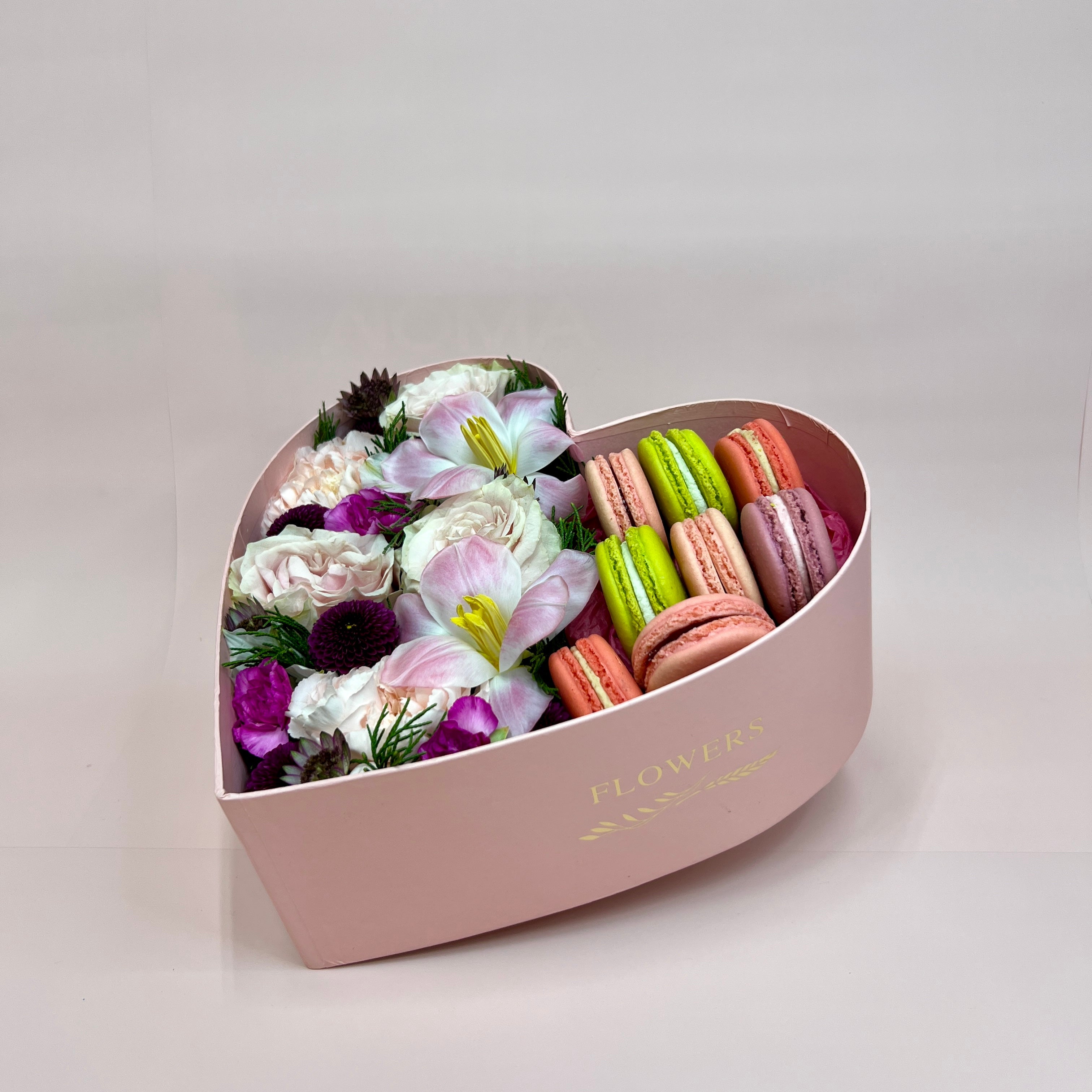 Heart Gift Box with Flower and Macaroons