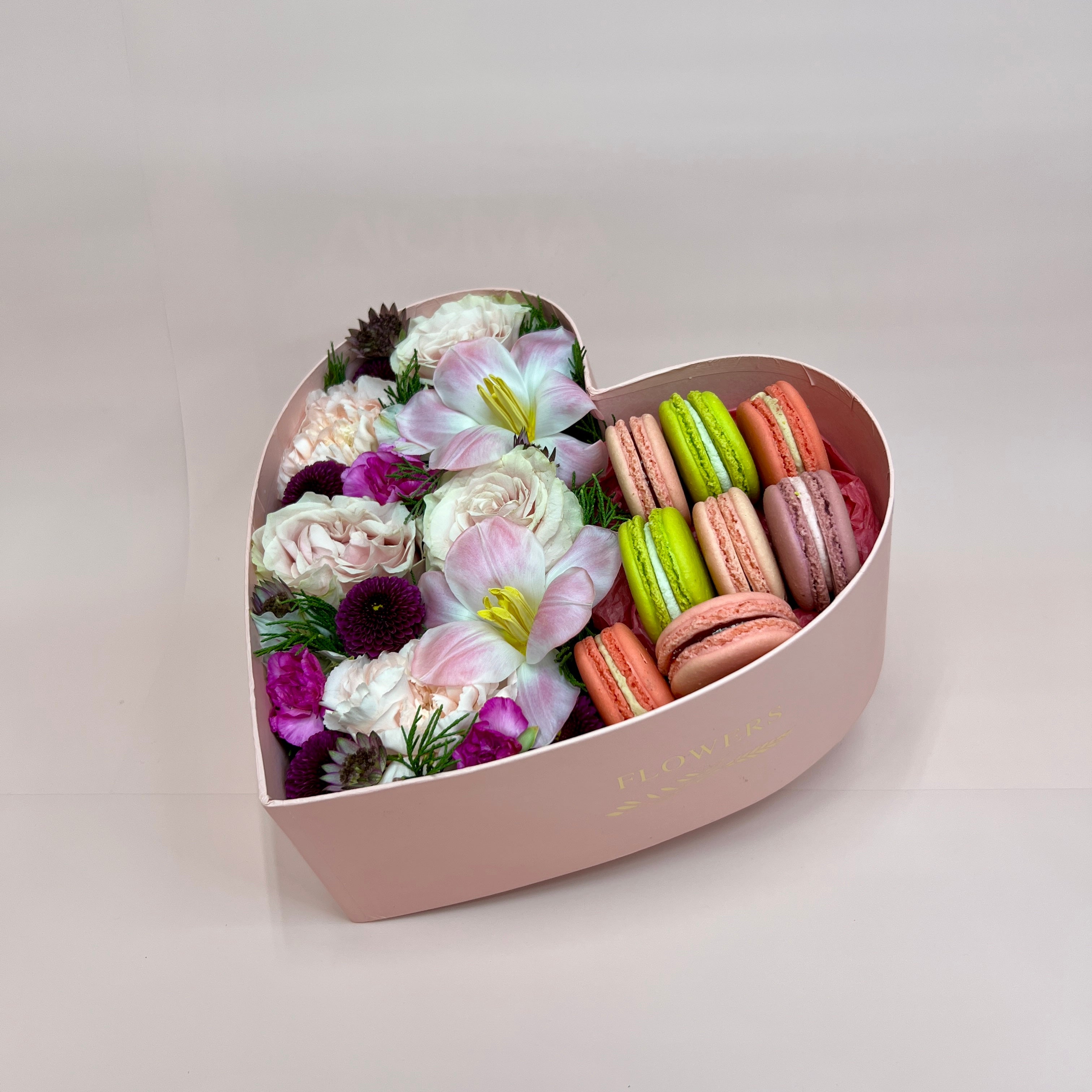 Heart Gift Box with Flower and Macaroons