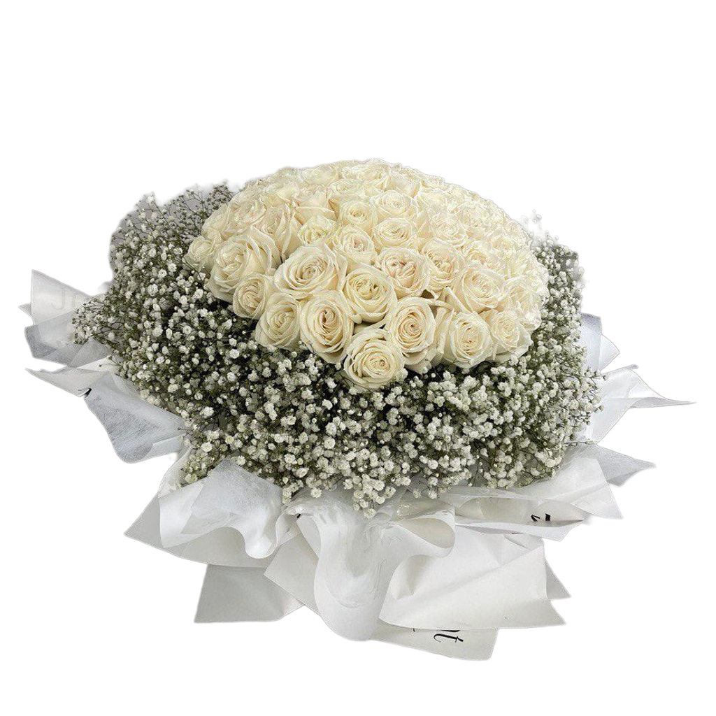 White Roses with Baby’s Breath